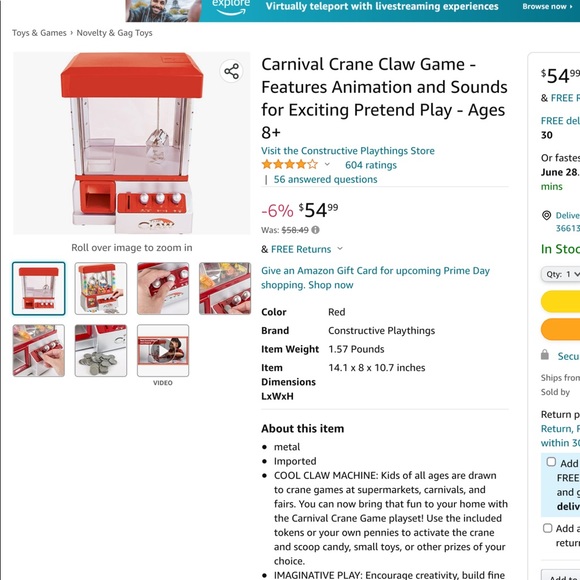 Electronic Arcade Claw Crane Game New WORKS GREAT! - Picture 2 of 4